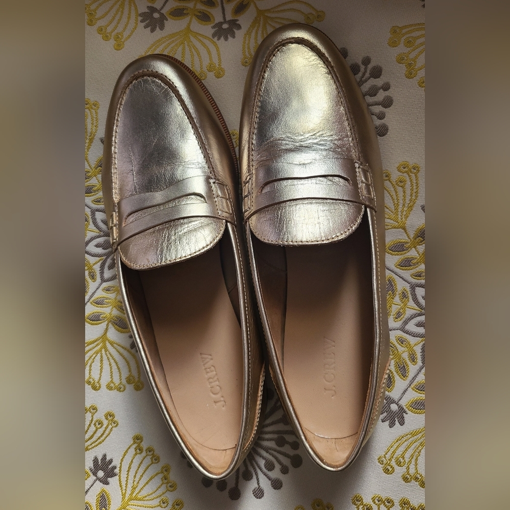 J.Crew Gold Leather Loafer Womens 11 NWOT